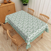 Lofaris Green Leaf Rectangle Tablecloth with Striped Border for Botanical and Modern Farmhouse Kitchen Decor